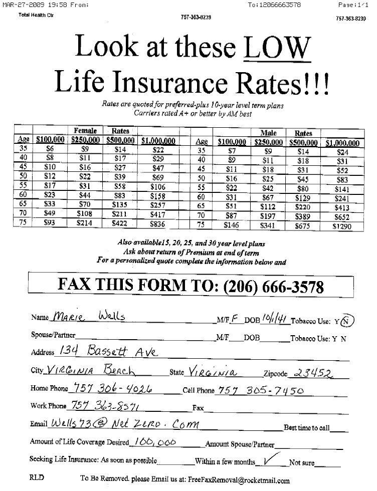 Life Insurance Sales Leads Sample Fax Advertising